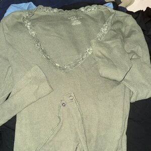 American Eagle Outfitters Green Lace Trim Bodysuit